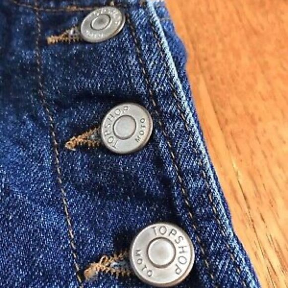 Topshop Moto Pinafore Dress Blue Medium Wash Jumper Overalls Skirt Cotton - Picture 5 of 5